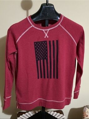 Eddie Bauer Red Crewneck Sweatshirt with Black Flag Graphic